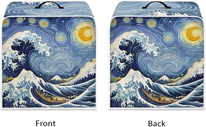 Starry Night Great Wave Print Coffee Maker Covers With Top Handle Folding Coffee Machine Dust Covers For Blender Mixer Juice Machine Keep Office Home Kitchen Clean