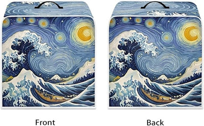 Starry Night Great Wave Print Coffee Maker Covers With Top Handle Folding Coffee Machine Dust Covers For Blender Mixer Juice Machine Keep Office Home Kitchen Clean
