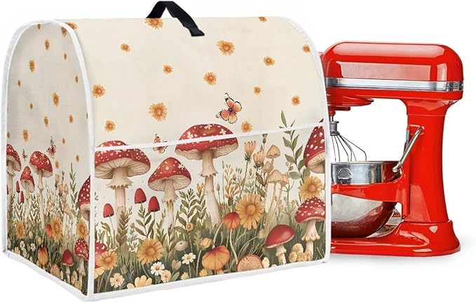 Mushroom Mixer Cover Compatible for 6-8 Quart Kitchen Mixer Modern Kitchen Appliance Dust Cover with Top Handle and Accessories Pocket, Home Decor 2025
