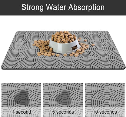 Dog Food Mat for Floors, Absorbent and Quick-Drying Pet Cat Food Mat,Anti-Fouling and Easy-to-Clean Pet Feeding Mat,Dog Bowl Mats for Messy Drinking Water Bowls.17x27inch Boho Style