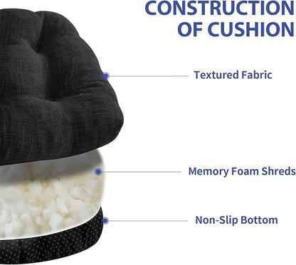 Chair Cushions for Dining Chairs Set of 4, Kitchen Chair Cushions, Chair Pads with Ties and Non Slip Backing, Tufted Memory Foam Seat Cushion 4 Pack, 18" x 18" x 4", Black