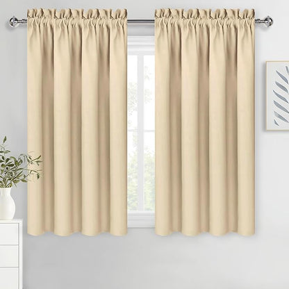 DWCN Beige Blackout Curtains for Bedroom – Rod Pocket Thermal Insulated Energy Saving Drapes for Living Room and Bedroom, W 38 x L 54 Inch, 2 Panels