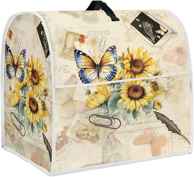 Sunflower Butterfly Stand Mixer Cover Compatible with 6-8 Quart Kitchen Aid Mixer, Washable Dustproof Covers Fit All Tilt Head & Bowl Lift Models Mixers, Easy to Clean