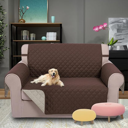 U-NICE HOME Loveseat Sofa Cover Reversible Couch Covers for 2 Cushion Couch for Dogs Furniture Protector Cover with Elastic Straps Water Resistant(Loveseat Small, Coffee/Beige)