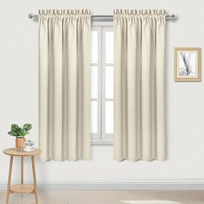 DWCN Blackout Curtains for Bedroom – Rod Pocket Thermal Insulated Noise Reducing Noise Reducing Drapes for Living Room, W 42 x L 63 Inch, 2 Panels, Light Beige
