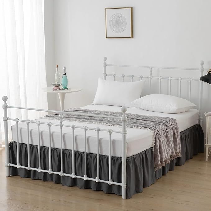 Bed Skirt King Size Ruffled Bed Skirts with Split Corners, 14 Inch Drop Dust Ruffle Bed Skirt with Platform, Dark Grey,14'' King