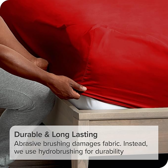 Bare Home 2-Pack Fitted Bottom Sheets Split King - Premium 1800 Ultra-Soft Microfiber - Deep Pocket - 4 Twin XL Fitted Sheets (Split King, Red)