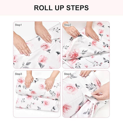 david's kids Toddler Nap Mat with Pillow and Minky Fleece Blanket, Ultra Soft Slumber Bags for Girls, Perfect for Preschool, Daycare, Kids Sleeping Bags with Rollup Design, 50"x20", Floral Flowers
