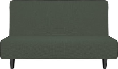Easy-Going Stretch Futon Slipcover Armless Futon Bed Cover Furniture Protector Without Armrests with Elastic Bottom for Kids, Soft Jacquard Fabric Small Checks (Medium, Olive Green)