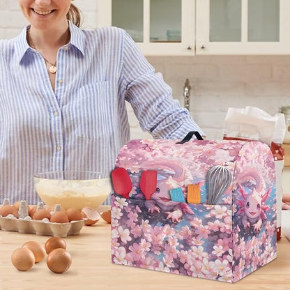 Axolotl Cherry Blossom Stand Mixer Covers Pink Kitchen Decoration Kitchen Aid Mixer Cover Dust Cover with Pockets and Handle Kitchen Accessories Mixer Covers