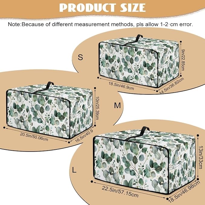 Toaster Oven Cover with Side Pockets, Dustproof Smart Microwave Convection Oven Cover with Handle, for Kitchen Decor, L, 18.5 x 22.5 x 13 Inches, Eucalyptus Leaves Green White
