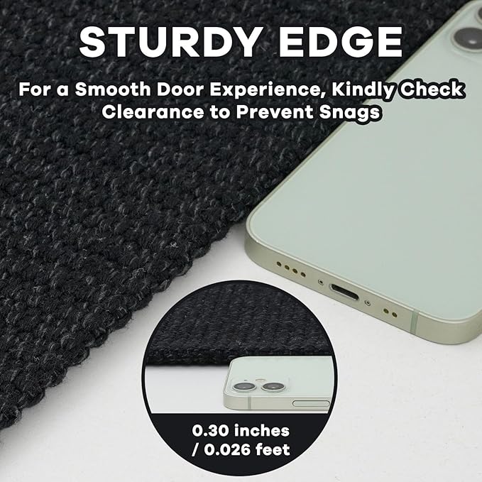 EARTHALL Washable Runner Rug 2x12 Ft Non Slip Runners for Hallways Long Cotton Rubber Backed Kitchen Runner Braided Indoor Floor Carpet Runners for Entryway, Hall, Kitchen, Black