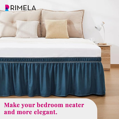 RIMELA Dusty Navy Bed Skirt King Size 18 Inch Drop, Wrap Around Elastic Bedskirt, Dust Ruffle for Adjustable Bed Base Machine Washable Easy to Install Bed Skirts