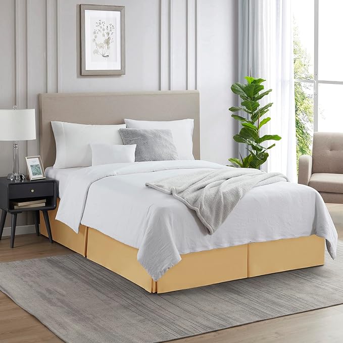 Nestl Gold Bed Skirt King Size - King Bed Skirt 14 Inch Drop - Brushed Microfiber Bed Skirts - Hotel Quality Pleated Bed Skirt - Shrinkage & Fade Resistant