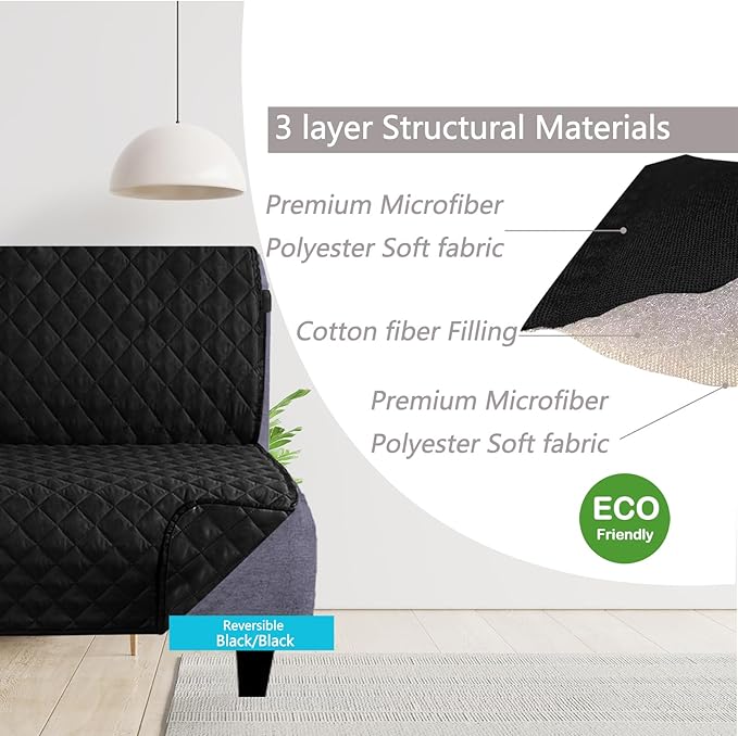 U-NICE HOME Futon Sofa Covers Reversible Sofa Slipcover Armless Cover Furniture Protector Couch Cover Water Resistant (Futon, Black/Black)