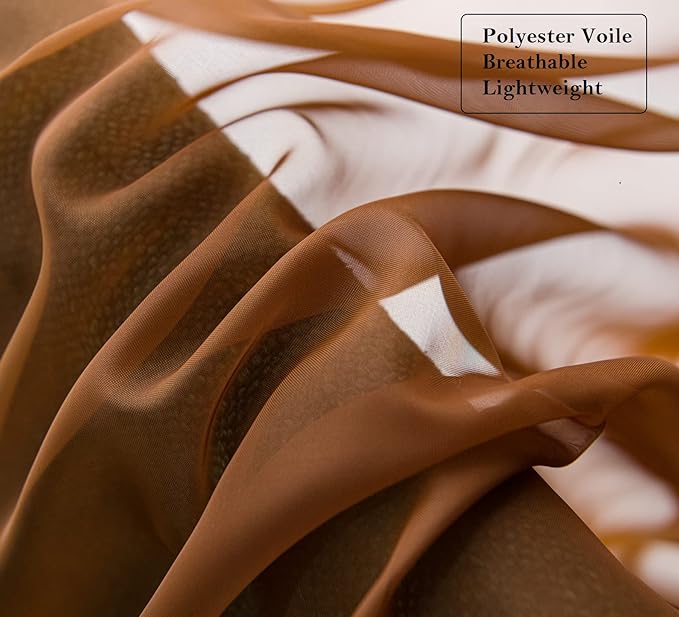 PI Tan Sheer Curtains 84 Inches Length with Rings Top,Lightweight Voile Textured Backdrop for Dinning Room/Living Room 2 Panels (W52XL84, Brown)