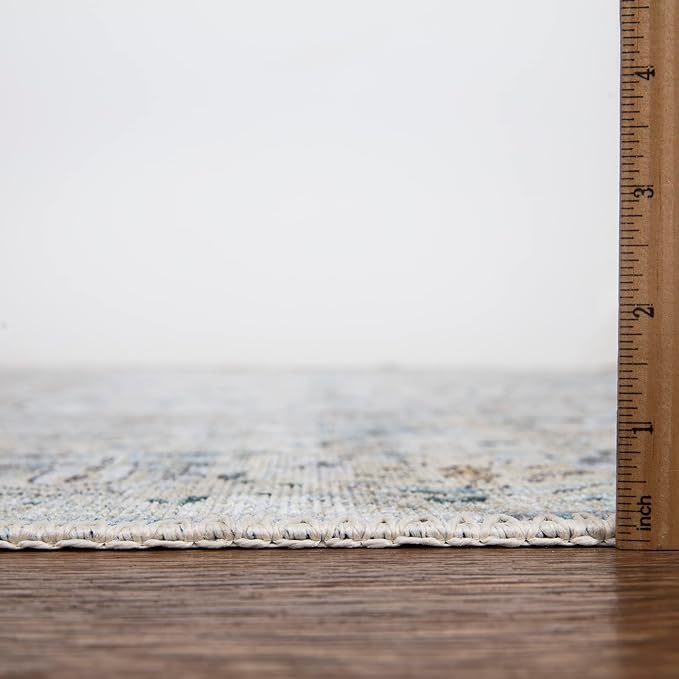 Bloom Rugs Washable Non-Slip 10 ft Runner - Cream/Light Blue/Teal Traditional Medallion Runner for Entryway, Hallway, Bathroom, and Kitchen - Exact Size: 2.5' x 10'