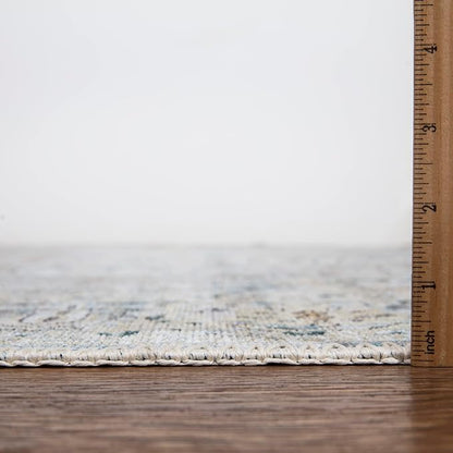 Bloom Rugs Washable Non-Slip 12 ft Runner - Cream/Light Blue/Teal Traditional Medallion Runner for Entryway, Hallway, Bathroom, and Kitchen - Exact Size: 2.5' x 12'