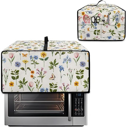 Toaster Oven Dust Cover with Side Pockets, Washable Convection Oven Cover Small Electric Appliance Protector for Kitchen Home Decor, M, Floral Butterfly Cream White