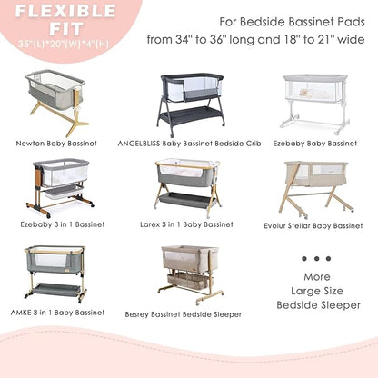3 Pack Soft Strecthy Bassinet Sheets - 35"x20" Bedside Bassinet Sheets for for Newton, Ezebaby, AMKE(3 in 1) & Other Large Bedside Sleeper | Breathable & Skin Friendly Bassinet Fitted Sheets for Girls