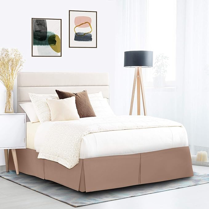 Nestl Taupe Twin Bed Skirt - Twin Size Bed Skirt 14 Inch Drop - Brushed Microfiber Bed Skirts - Hotel Quality Pleated Bed Skirt - Shrinkage & Fade Resistant