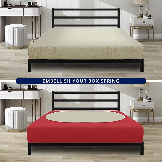 PureFit Stretchy Box Spring Cover Queen - Elastic Fitted Box Spring Wrap Around 4 Sides, Wrinkle & Fading Resistant Fits Queen Size Beds, Red