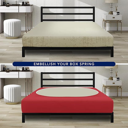 PureFit Stretchy Box Spring Cover Full - Elastic Fitted Box Spring Wrap Around 4 Sides, Wrinkle & Fading Resistant Fits Full Size Beds, Red