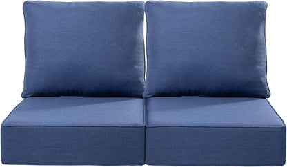 Luxury 22x24/22x25 6-Inch Outdoor Seat Cushions - Set of 2 Water Resistant Patio Chair Comfortable Cushion for Porch Rattan Dining Rocker Glider Loveseat Couch Sectional Sofa - Navy Blue