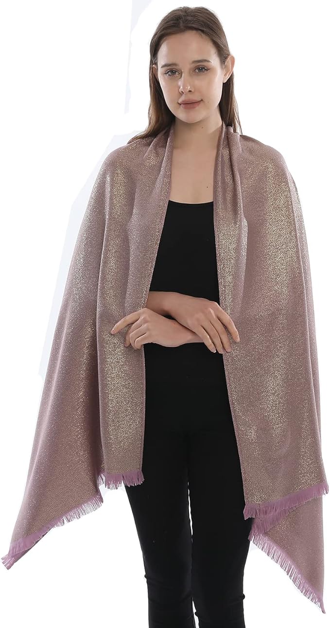 LMVERNA Women's Sparkling Metallic Soft Pashmina Shawls and Wraps Scarf in Solid Colors