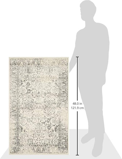 SAFAVIEH Adirondack Collection Accent Rug - 2'6" x 4', Ivory & Silver, Distressed Vintage Floral Design, Non-Shedding & Easy to Clean, Ideal for Front Door, Kitchen, Entryway, Foyer (ADR109C)