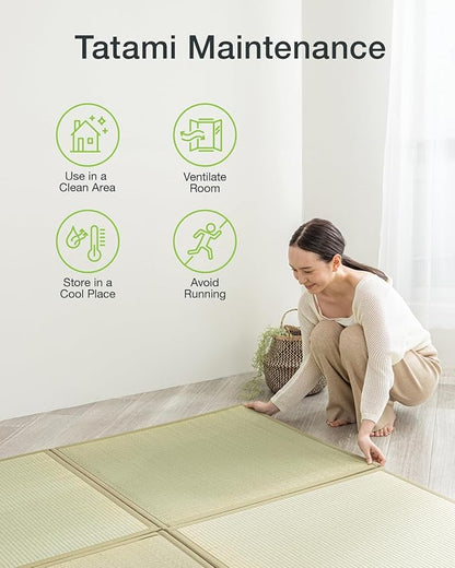 FULI Japanese Square Tatami Rug, Lightweight Igusa Mat (Japanese Rush Grass), Made in Japan (Natural, 6 Pieces)
