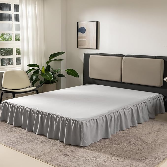 Bed Skirt Twin Size Ruffled Bed Skirt with Split Corners, 16 Inch Drop Dust Ruffle Bed Skirts with Platform, Light Grey