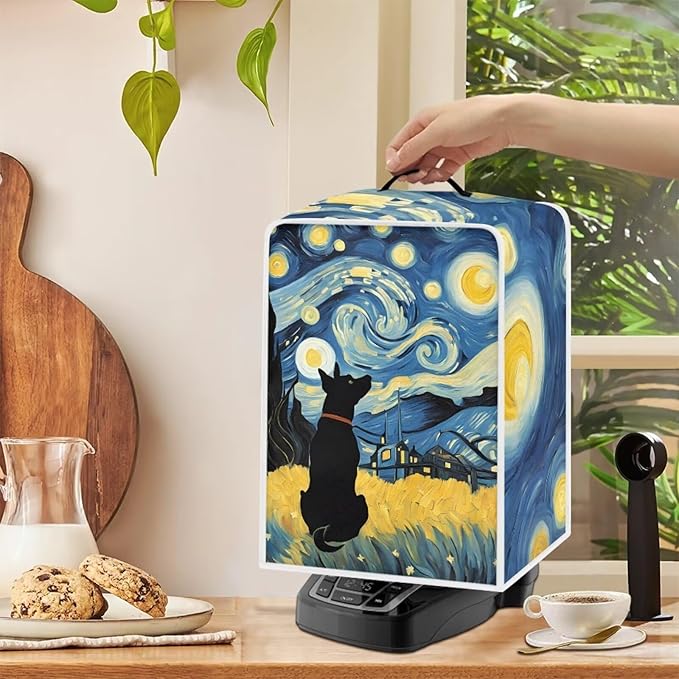Coffee Maker Covers With Top Handle Folding Coffee Machine Dust Covers For Blender Mixer Juice Machine Keep Office Home Kitchen Clean Starry Night Dog Pattern