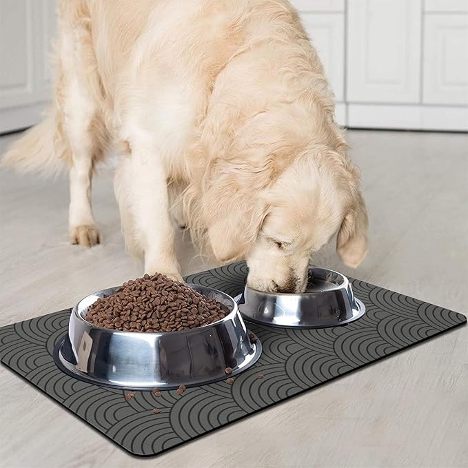 Dog Food Mat for Floors, Absorbent and Quick-Drying Pet Cat Food Mat,Anti-Fouling and Easy-to-Clean Pet Feeding Mat,Dog Bowl Mats for Messy Drinking Water Bowls.12 x20inch Boho Style