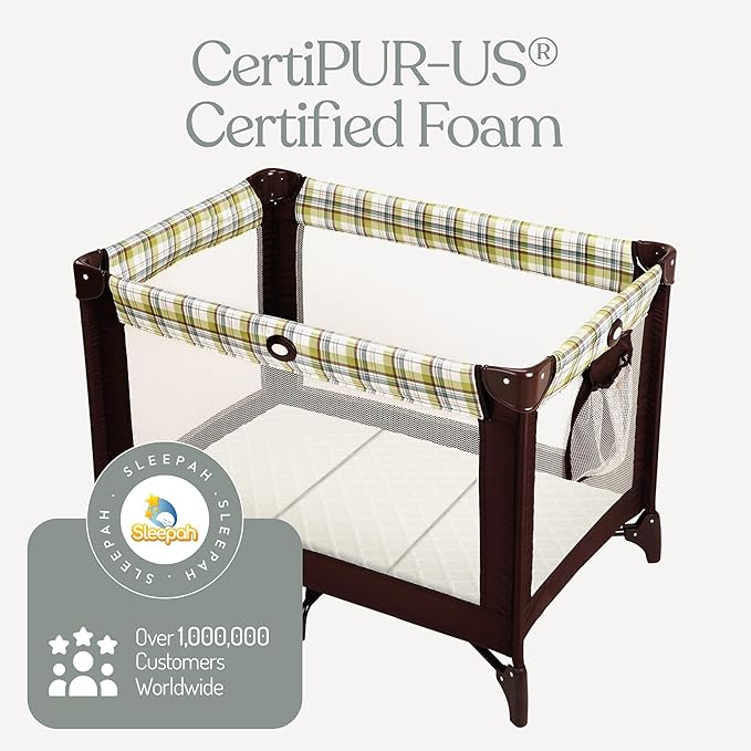 Sleepah Pack and Play Mattress Waterproof & Washable Cover Foldable Tri-Fold Pad 38 x 26 x 1.5 Pad for Babies and Toddlers Play Yards Mattresses Fits Most Playpens