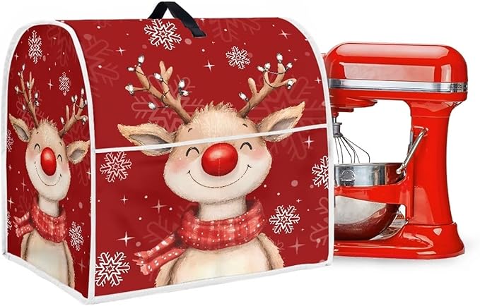 Christmas Reindeer Stand Mixer Cover 4.5-5 Quart Kitchen Mixer Cover Washable Food Processor Protective Covers Dust Protection Insulated Kitchen Appliance Cover Xmas Decor