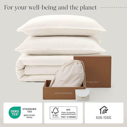 Double Stitch Cotton Tencel Duvet Cover - King Size Comforter Cover, Luxury & Soft Eucalyptus Lyocell Bedding Set for Hot Sleepers, Cooling, Smooth & Breathable, Button Closure, Cream, 106"x90"