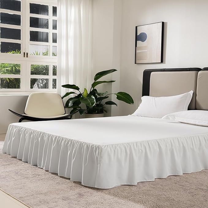 Ivory Bed Skirt King Size Ruffled Bed Skirt with Split Corners, King Bed Skirt 14 Inch Drop, King Size Bed Skirt Ivory for Ruffled Bed Skirt with Split Corners, Bed Skirt King Size