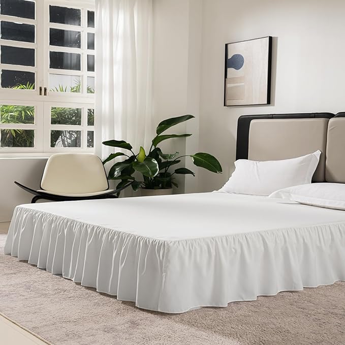 TSUTOMI Bed Skirt Queen Size Ruffled Bed Skirt with Split Corners, 18 Inch Drop Dust Ruffle Bed Skirts with Platform, Gathered Style, 100% Microfiber, Ivory