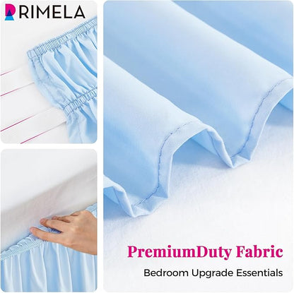 RIMELA Light Blue Bed Skirt Queen Size 15 Inch Drop, Elastic Bed Skirting for Bed Base and Frame, Bedding Dust Ruffle Easy to Install, Lightweight Wrap Around Adjustable Bedskirt