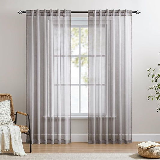 Dreaming Casa Grey Sheer Curtains 84 Inches Long, Rod Pocket & Back Tab Light Filtering Textured Sheers for Living Room Bedroom, 2 Panels, Each 52" W x 84" L