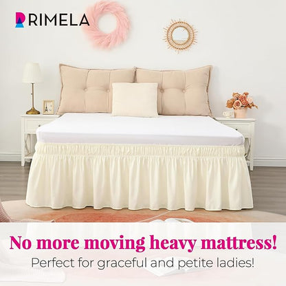 RIMELA Butter Yellow Bed Skirt King Size 15 Inch Drop, Elastic Bed Skirting for Bed Base and Frame, Lightweight Wrap Around Adjustable Bedskirt, Bedding Dust Ruffle Easy to Install