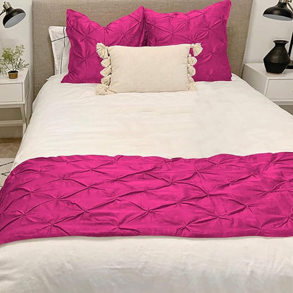 Bed Runner Set - 100% Pure Cotton 800 Thread Count - Luxury 1 Pinch Pleated Bed Runner and 2 Pillow Cover - 3 Piece Pinch Pleated Bed Runner Set Queen, Hot Pink