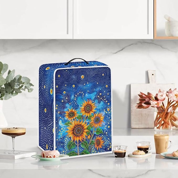 Coffee Machines Covers - Dust Resistant Protective Covers For Coffee Makers, Blender, Mixer, Juice Machine - Dust Proof, Washable Sunflowers Pattern Blue