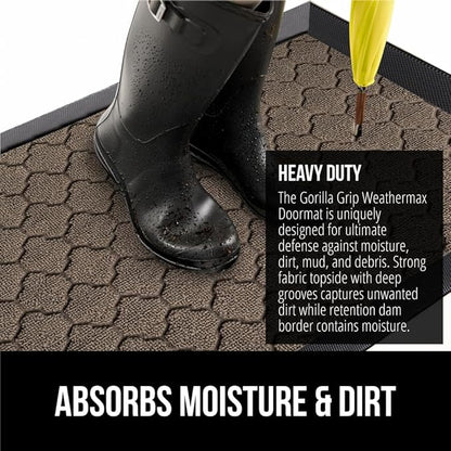 GORILLA GRIP 100% Waterproof All-Season WeatherMax Doormat, 72x24, US Designed Natural Rubber, Stain and Fade Resistant, Low Profile Indoor Outdoor Door Mats, Easy Clean Patio Mat, Latte Quatrefoil