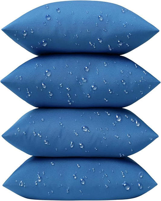 Phantoscope Pack of 4 Premium Dual Usage Outdoor Pillow Inserts, Waterproof Throw Pillows No Cover Needed, Colorful Decorative Couch Sham Cushion Stuffer Patio Couch Tent, Blue 18 x 18 Inches