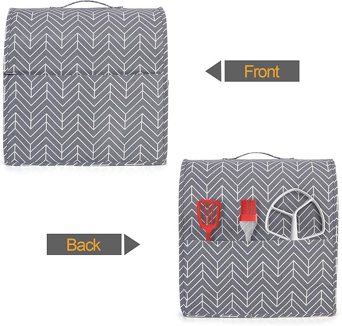 Yarwo Dust Cover for 4.5 qt and All 5 qt Stand Mixer, Protective Stand Mixer Cover with Top Handle and Pockets for Extra Accessories, chevron