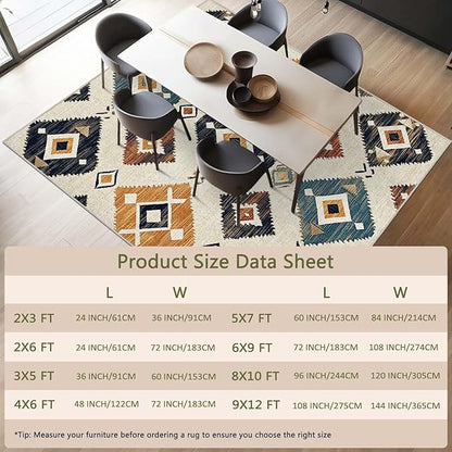 5x7 Western Aztec Area Rug Southwestern Tribal Black Beige Tan Rug Non Slip Low Pile Large Carpet for Home Kitchen Living Room Bedroom Dining Room Office