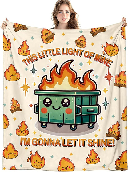 Dumpster Fire Funny Blanket, This Little Light of Mine Funny Throw Blankets for Office Home Bedroom Couch Decor, Dumpster Fire Gifts, Sarcastic Gifts for Coworkers Women Men, 50x60 Inch