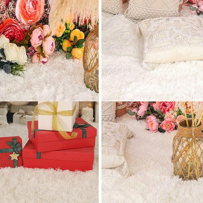Kate Photography Floor Mats Super Soft PV Fur Rug Fluffy Plush Area Carpet White Shaggy Rug for Living Room Bedroom Photography Studio 5x8ft